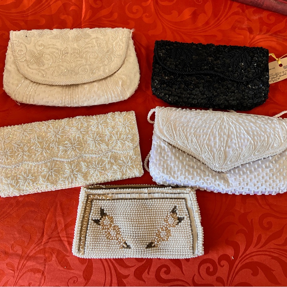 Vintage Elegant Black and White Beaded Clutch purses - Picture 3 of 9